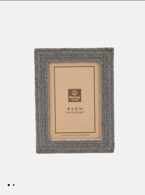 Grey Erri Embroidered Genuine Leather Photo Frame